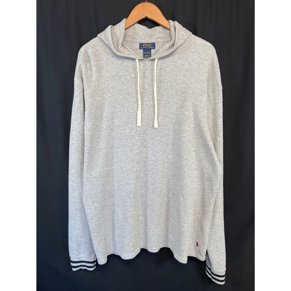 Polo Ralph Lauren Waffle Knit Thermal Hoodie 2XL Grey Pullover Lounge Classic